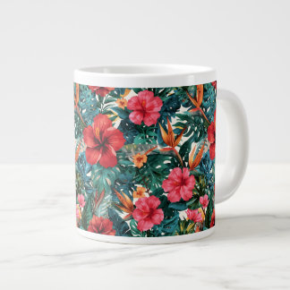Gigante Taza de café de Hibisco Tropical y Hojas de Monste