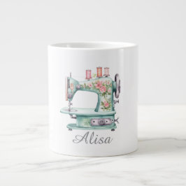 Gigante Taza de café de máquina de coser floral azul
