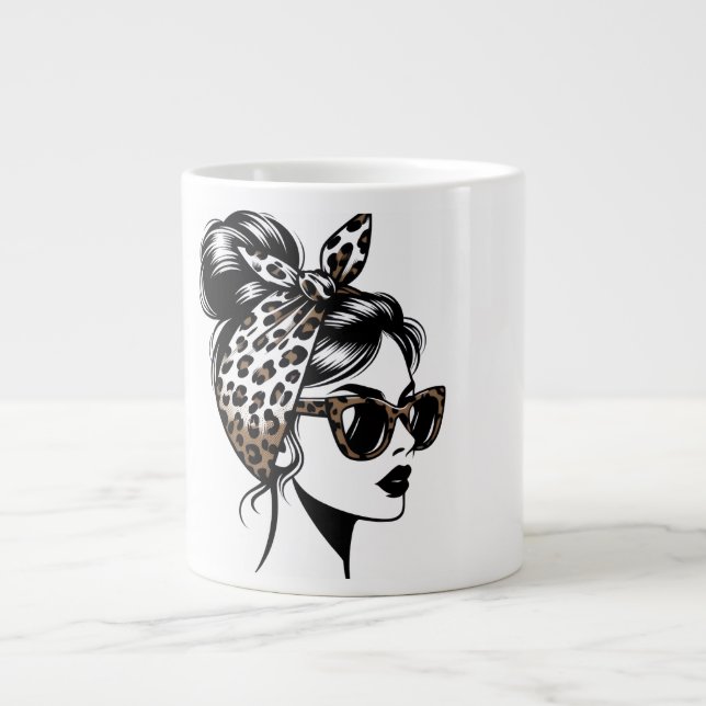 Gigante Taza de café de moda de estampado de leopardo para (Frente)
