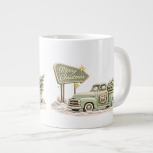 Gigante Taza de café de Navidad Sage Green Gold Route 66