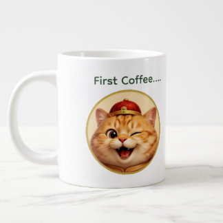 Gigante Taza de café divertida con gato sonriente y nombre