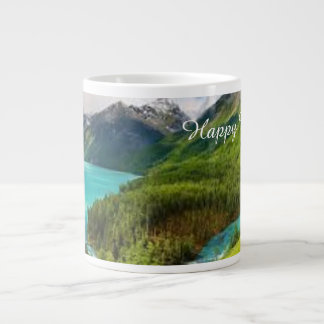 Gigante Taza de café feliz paisaje montañoso