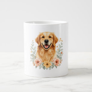 Gigante Taza de café floral de Golden Retriever