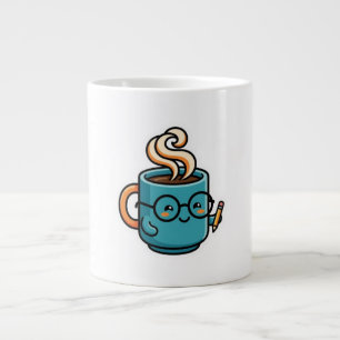 Gigante Taza de café Kawaii linda con pegatina de gafas de