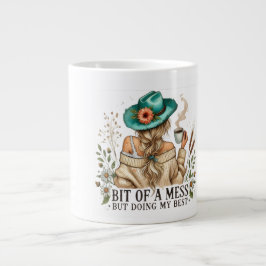 Gigante Taza de café un poco desordenada pero haciendo lo 