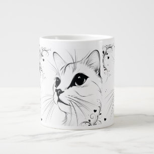 Gigante Título Taza de café con arte de línea de gato mini