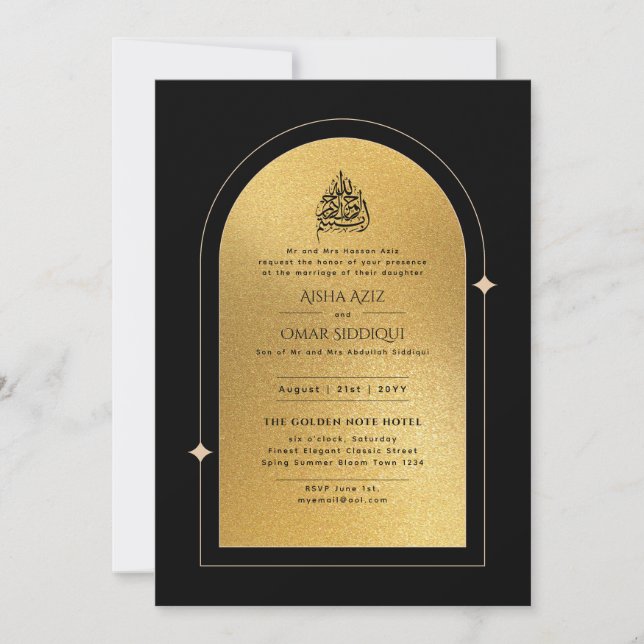 Gilded Nikah Wedding Invitación Moda Oro Islámico (Anverso)