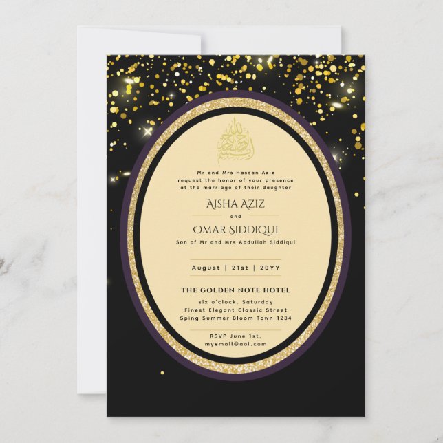 Gilded Nikah Wedding Invitación Moda Oro Islámico (Anverso)