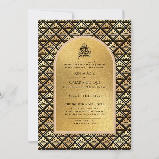 Gilded Nikah Wedding Invitación Moda Oro Islámico (Anverso)