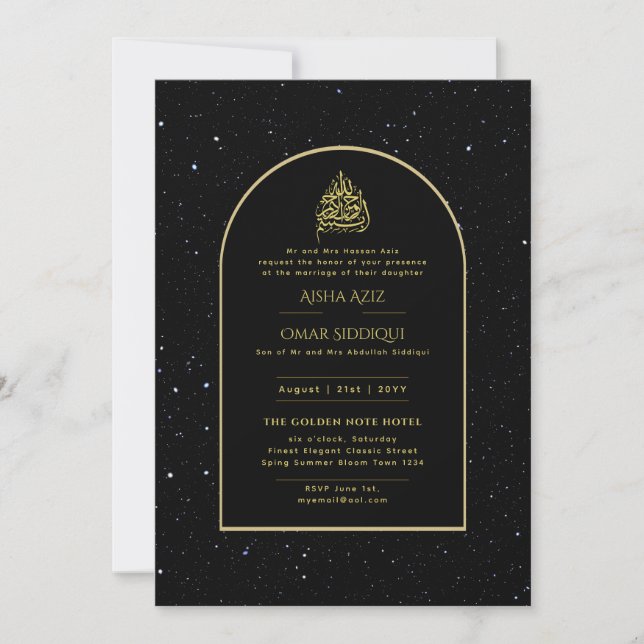 Gilded Nikah Wedding Invitación Moda Oro Islámico (Anverso)