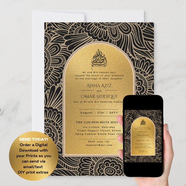 Gilded Nikah Wedding Invitación Moda Oro Islámico (Subido por el creador)