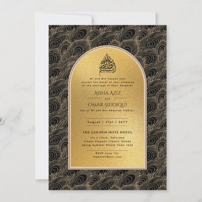 Gilded Nikah Wedding Invitación Moda Oro Islámico (Anverso)