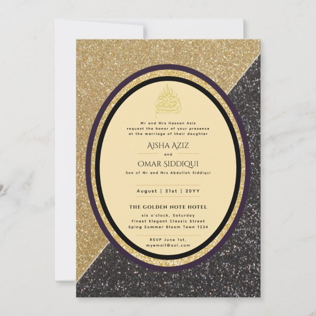 Gilded Nikah Wedding Invitación Moda Oro Islámico (Anverso)