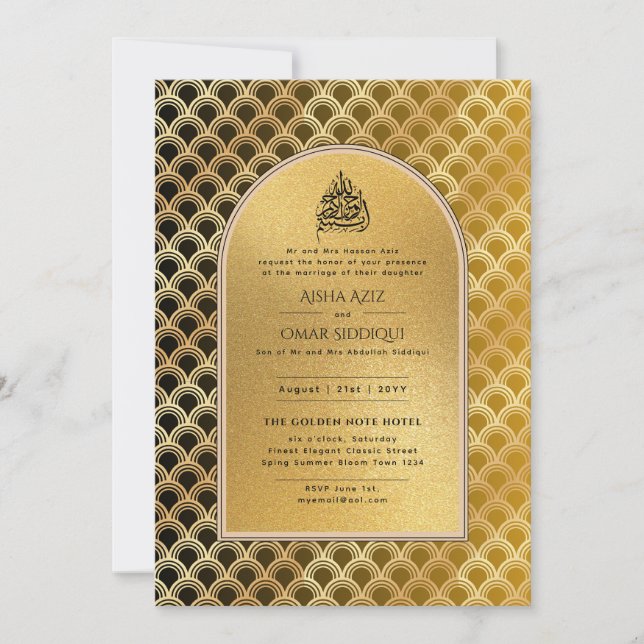 Gilded Nikah Wedding Invitación Moda Oro Islámico (Anverso)