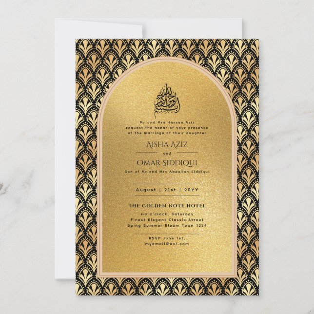 Gilded Nikah Wedding Invitación Moda Oro Islámico (Anverso)