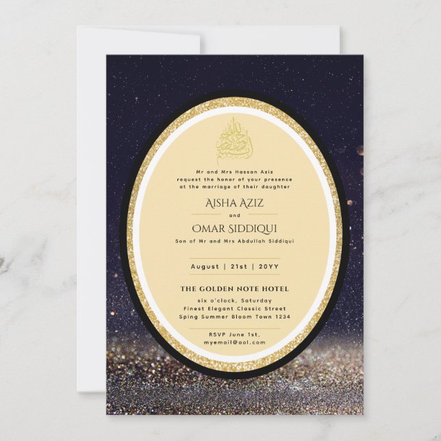 Gilded Nikah Wedding Invitación Moda Oro Islámico (Anverso)