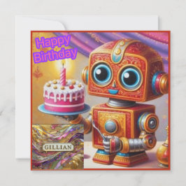 GILLIAN ~ Tarjeta de cumpleaños ~ Robot con pastel