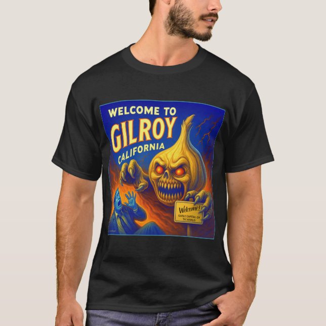 GILROY, CALIFORNIA CAMISETA DE AJO.   (Anverso)