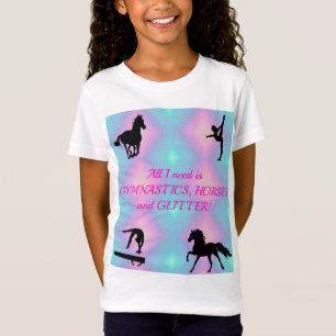Gimnasia chica, caballos, camiseta Purpurina