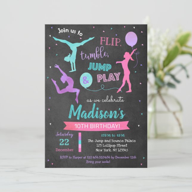 Gimnasia Invitación a fiesta de cumpleaños para Ch (Anverso de pie)
