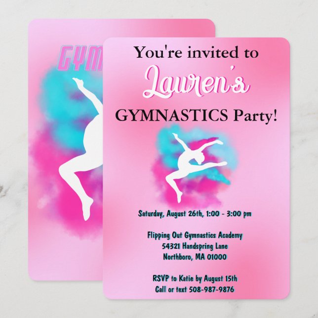 Gimnasia Invitación a fiesta de cumpleaños para Ch (Anverso / Reverso)