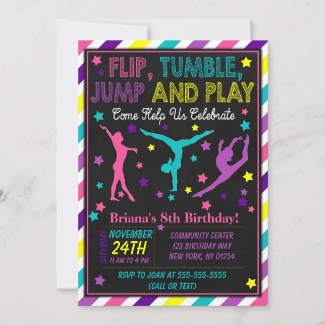 Gimnasia Invitación a fiesta de cumpleaños para un (Anverso)