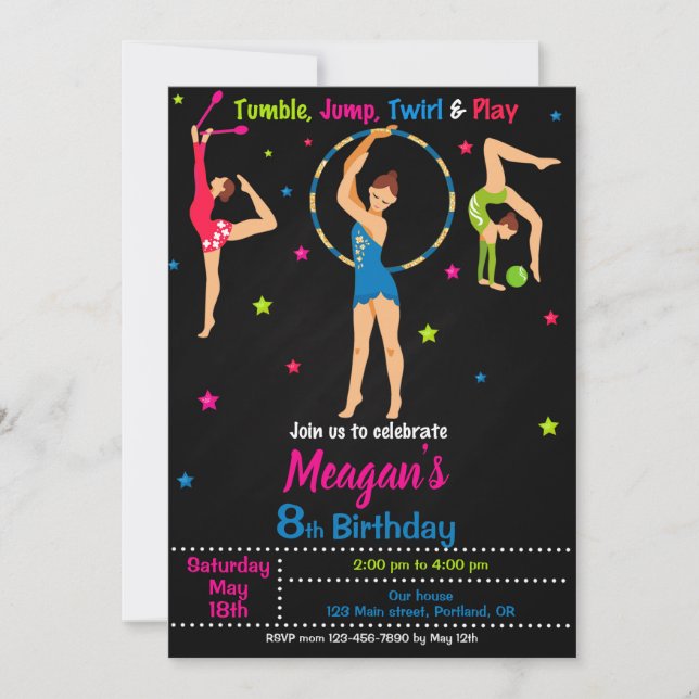 Gimnasia invitación de cumpleaños Chica fiesta de  (Anverso)