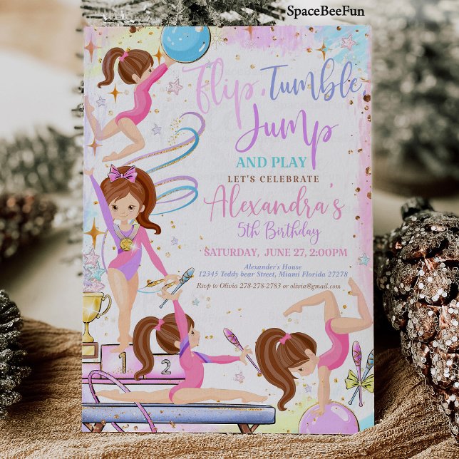 Gimnasia Invitación de cumpleaños Fiesta Gimnasia (Gymnastics Birthday Invitation Party Gymnastics)
