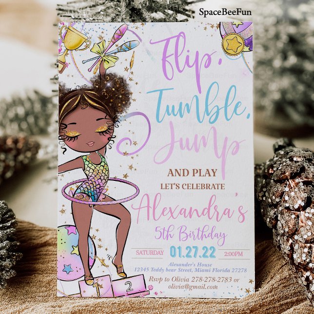 Gimnasia Invitación de cumpleaños Fiesta Gimnasia (Gymnastics Birthday Invitation Party  Gymnastics Invites Mermaid Gymnastics )