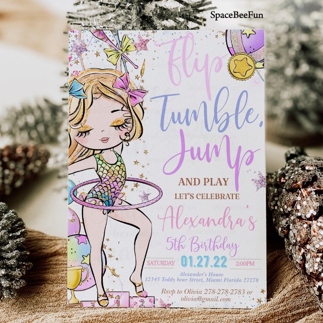 Gimnasia Invitación de cumpleaños Fiesta Gimnasia ( Gymnastics Birthday Invitation Party  Gymnastics Invites Mermaid Gymnastics  )