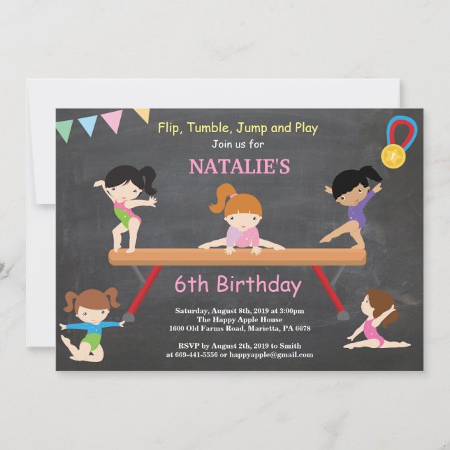 Gimnasia Invitación de cumpleaños Fiesta Gimnasio  (Anverso)