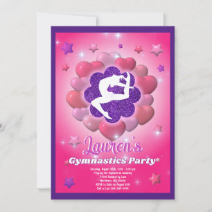 Gimnasia Partido de Cumpleaños Invitación Púrpura