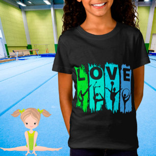 Gimnasia rítmica amor en camiseta verde y acuática