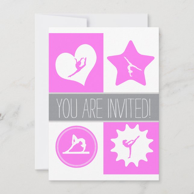 Gimnasia Rosa 4 Cuadrados Invitación de fiesta (Anverso)