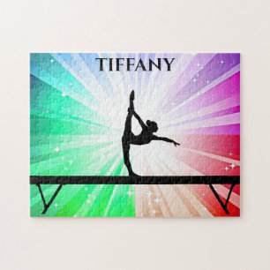 "Gimnasia se enciende puzzle con gimnasta en haz.