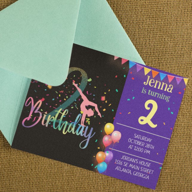 Gimnast lindo niños cumpleaños fiesta tarjeta de c (Subido por el creador)
