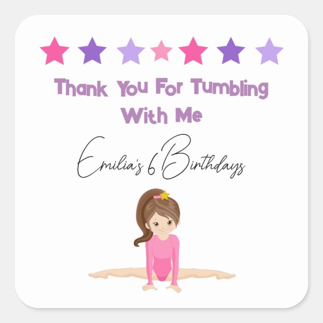 Gimnastic Birthday Cute Gracias Pegatinas (Anverso)