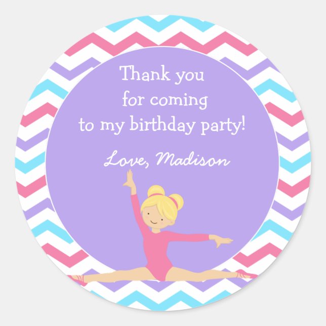 Gimnastic Birthday Party Favor Pegatinas (Anverso)