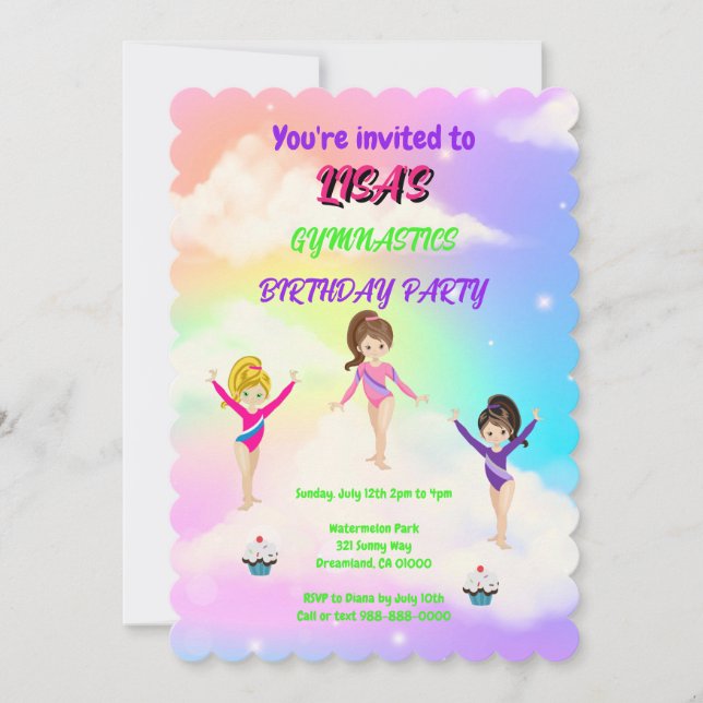 GIMNASTICS Invitación a la fiesta de cumpleaños (Anverso)