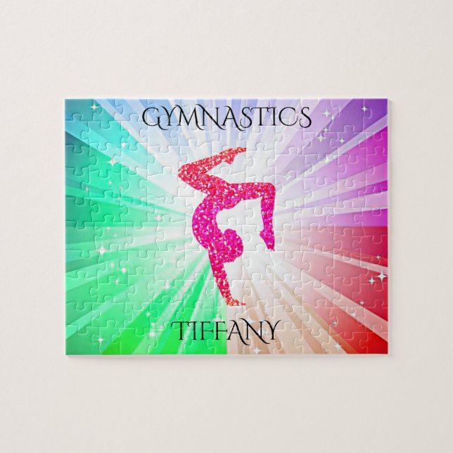 "GIMNASTICS" luces se puzzle con gimnasta. (Horizontal)
