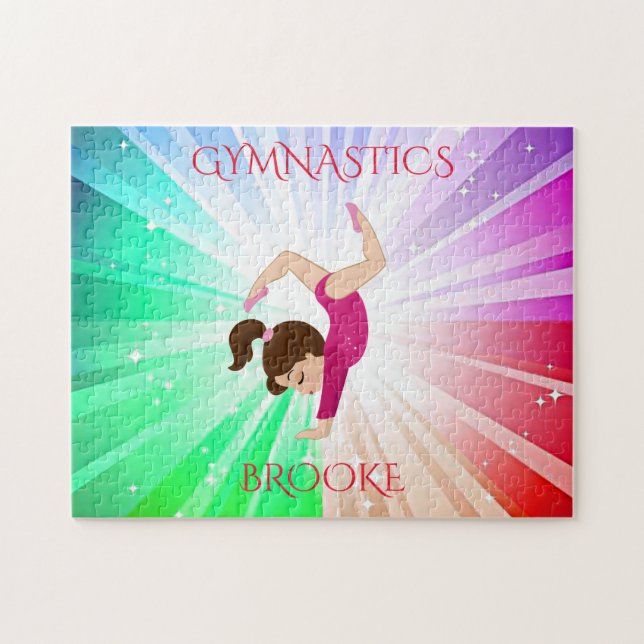 "GIMNASTICS" luces se puzzle con gimnasta. (Horizontal)