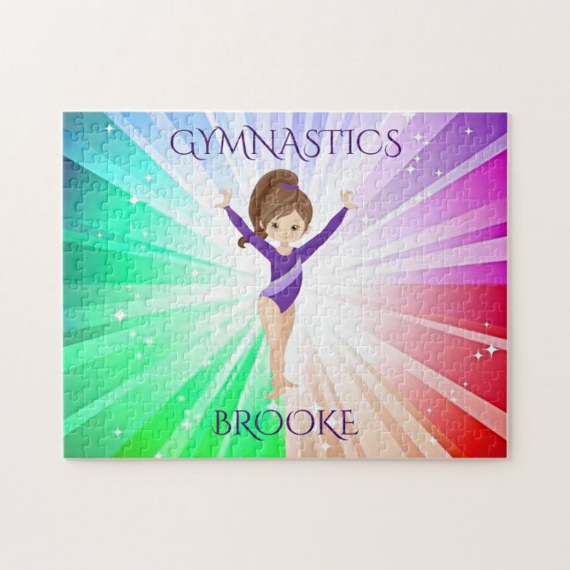 "GIMNASTICS" luces se puzzle con gimnasta. (Horizontal)