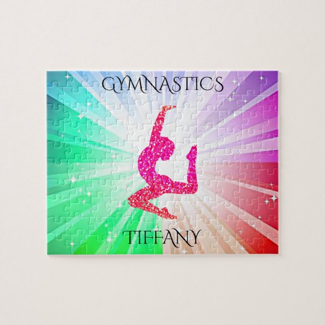 "GIMNASTICS" luces se puzzle con gimnasta. (Horizontal)