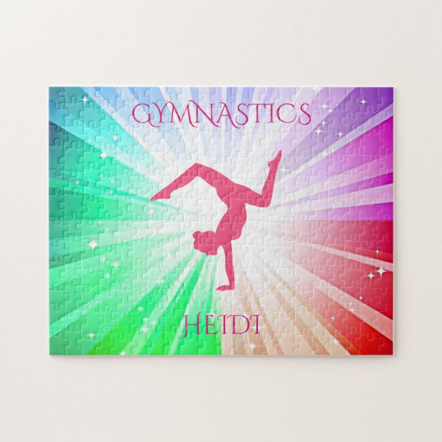 "GIMNASTICS" luces se puzzle con gimnasta. (Horizontal)