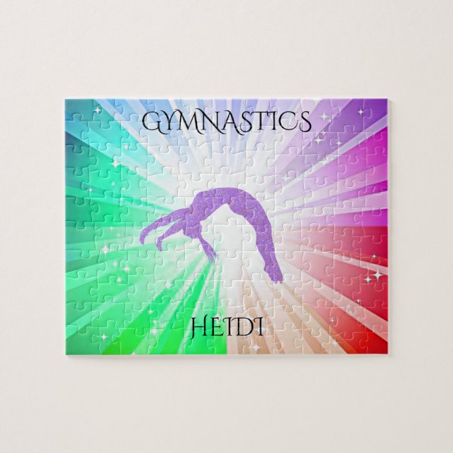 "GIMNASTICS" luces se puzzle con gimnasta. (Horizontal)