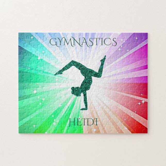 "GIMNASTICS" luces se puzzle con gimnasta. (Horizontal)