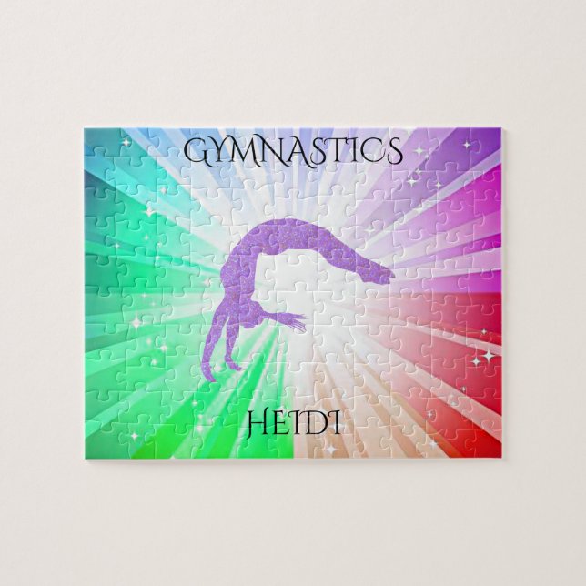 "GIMNASTICS" luces se puzzle con gimnasta. (Horizontal)