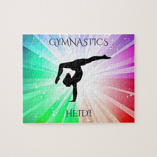 "GIMNASTICS" luces se puzzle con gimnasta. (Horizontal)