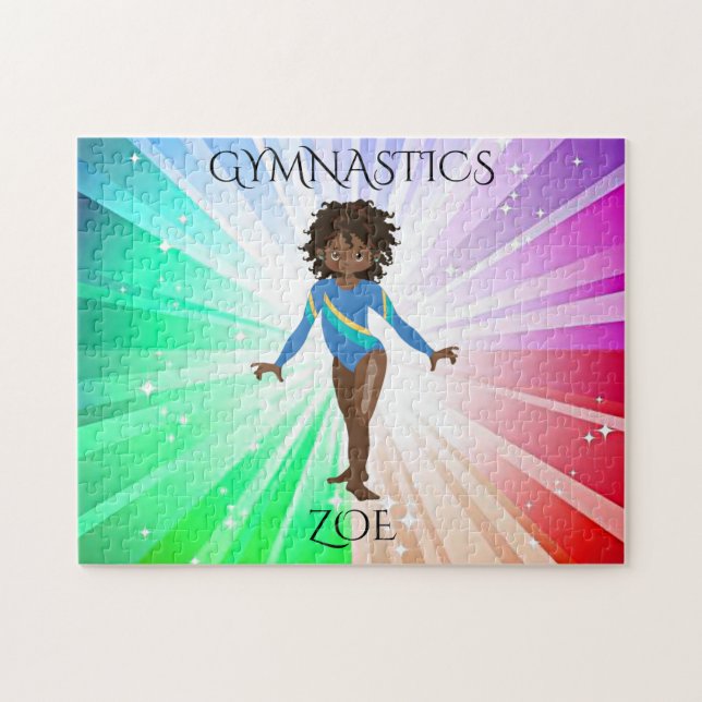 "GIMNASTICS" luces se puzzle con gimnasta. (Horizontal)
