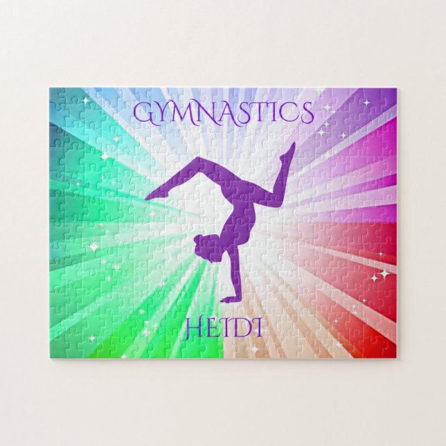 "GIMNASTICS" luces se puzzle con gimnasta. (Horizontal)